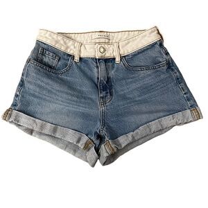 PacSun ~ Mom Denim Shorts ~ white waistband ~ cuffed hem ~ size 25